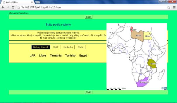 žiakom mapa, ktorú sme vytvorili v programe Editor máp 2. Štáty, ktoré chceme, aby boli zoradené sme vyznačili na mape a farebne ich odlíšili.