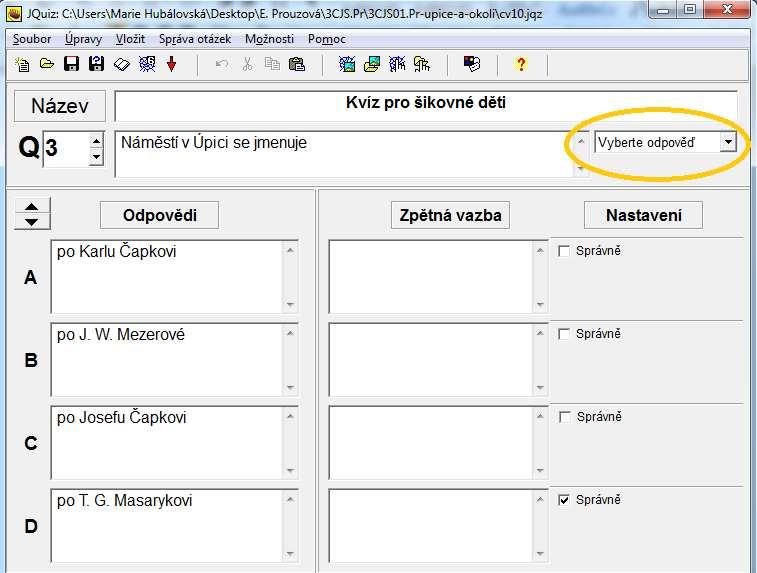 2. Vpravo nahoře v poli se seznamem vybereme z nabízených možností.