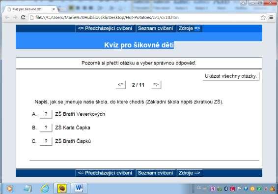 Obr. 13 Příklad cvičení JQuiz se smíšenou