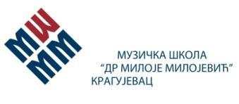 УВОД КРАТАК ПРОФИЛ ШКОЛЕ Основни подаци о школи Пуни назив школе Музичка школа Др Милоје Милојевић Крагујевац Адреса Крагујевац, Кнеза Милоша 5 Телефон 034/305 125; 034/ 305-131 Телефакс 034/305 135