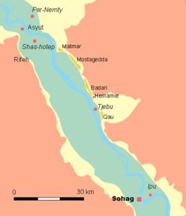 Horního Egypta 600 hrobů a na 40 malých sídlišť prostorově oddělených