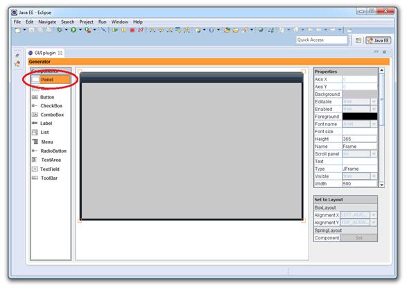 Obrázek A.9: Správce panelů - umístění správce v nabídce Po kliknutí na položku je zobrazeno okno správce panelů. Pro jednotlivé layout managery je možné nastavit další vlastnosti.