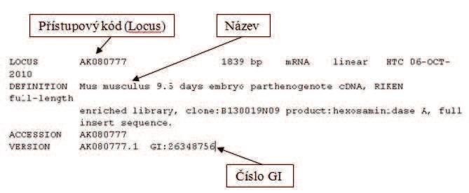 Standardní originální nukleotidové sekvence získané sekvenováním fragment genomové DNA i cdna získané reverzní transkripcí mrna.