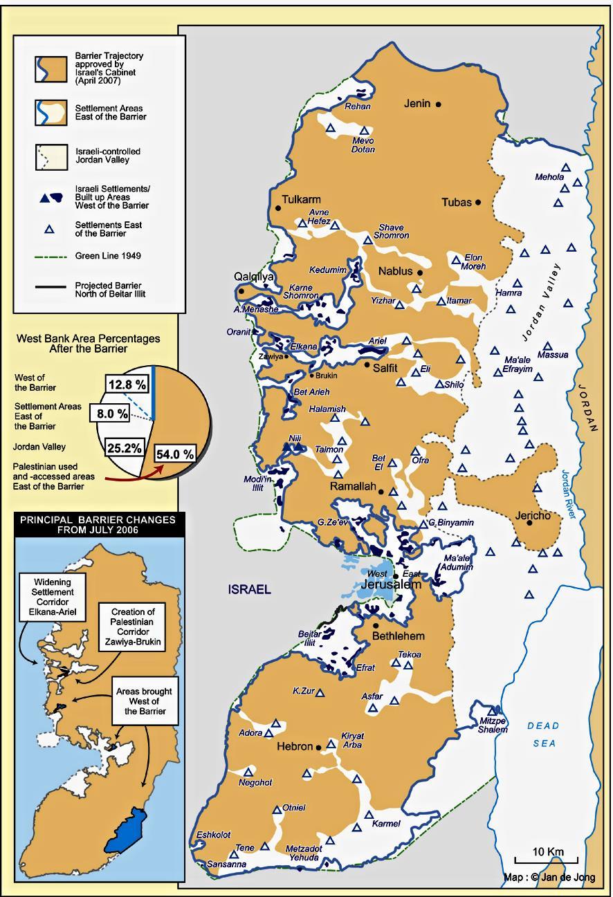 76 Příloha č. 9: Mapa trasy separátní bariéry na Západním břehu Zdroj: West Bank Separation Barrier.