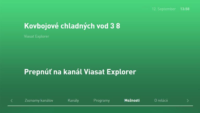 5 Živé vysielanie 14 Možnosti Ďalším (tretím) stlačením tlačidla šípky vpravo v živom vysielaní zobrazíte možnosti.