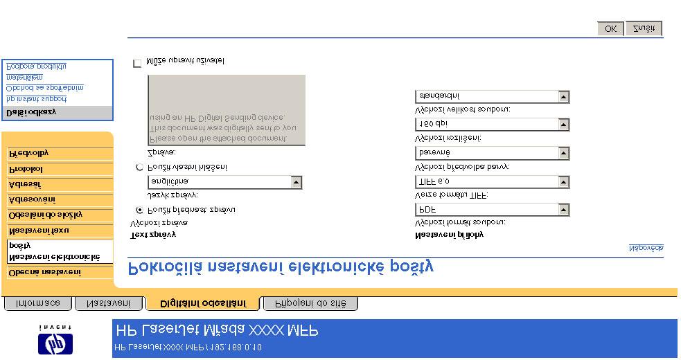 Obrázek 4-3 Obrazovka Pokročilá nastavení elektronické pošty Tabulka 4-3 Pokročilá nastavení elektronické pošty Číslo Oblast na obrazovce Informace nebo možnost poskytovaná v této oblasti 1 Karty a