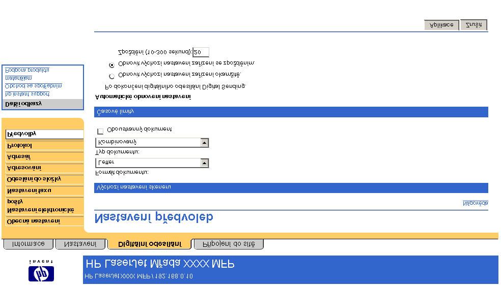 Předvolby Obrazovka Nastavení předvoleb slouží ke konfiguraci obecných nastavení pro funkce digitálního odesílání. Následující obrázek a tabulka popisují použití této obrazovky.