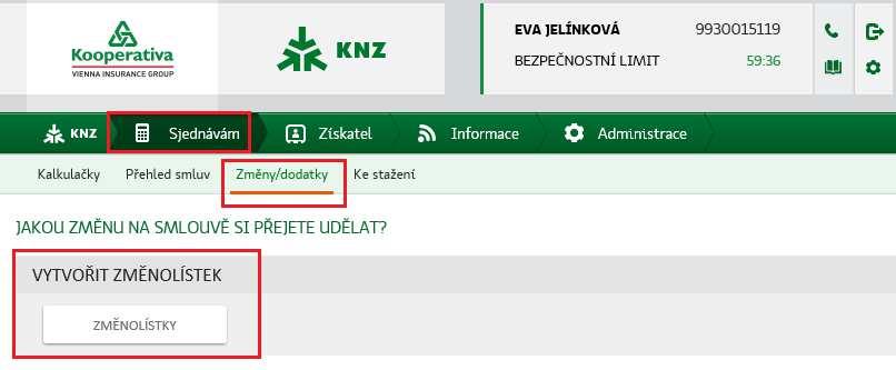 1 Úvod Konsolidovaný nástroj získatele (KNZ) aplikace Změnolístek (dále jen Změnolístek ) je nový online nástroj pro sepsání žádosti v pojistné smlouvě, který postupně nahradil Změnolístek ISOS