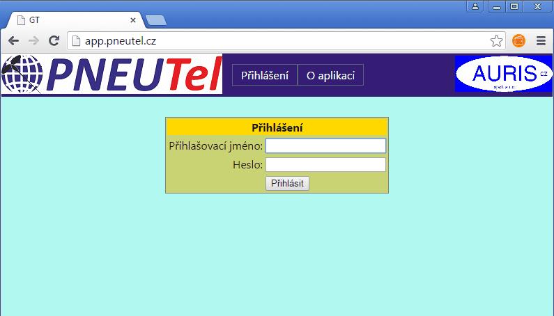 4 1.3 PneuTel Přihlášení do aplikace Aplikace PNEUTel je dostupná přes internetový prohlížeč na adrese http://app.pneutel.