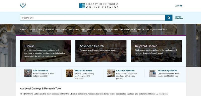 2 Vstup na web Library of Congress Do vyhledávacího