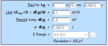 8.3 Nastavení měření v programu EC-lab Pro sledování kapacitních a proudových charakteristik byly využity dvě měřicí techniky a to OCV (open circuitvoltage) a GCPL.