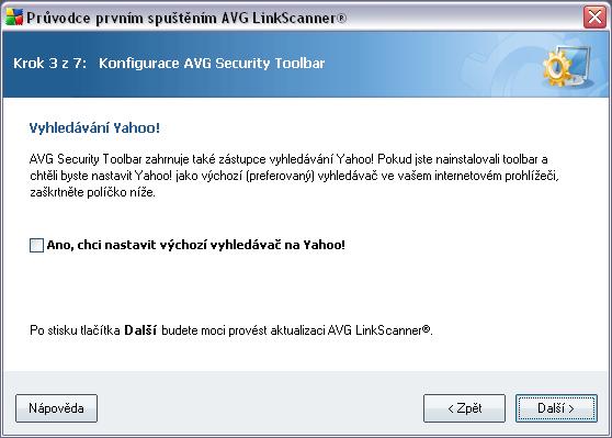 4.3. Konfigurace AVG Security Toolbar Pokud si přejete nastavit jako výchozí vyhledavač ve vašem internetovém prohlížeči Yahoo!
