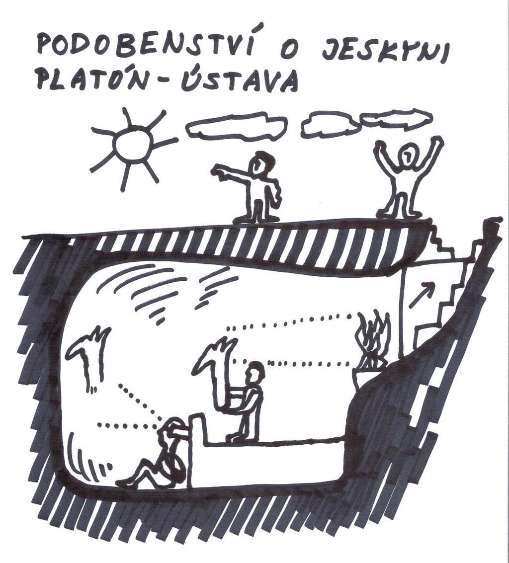 Kresba: Tomáš Petříček Závěr: Člověk žije ve lži. Žije ve lživém světě smyslů a je záměrně obelháván.