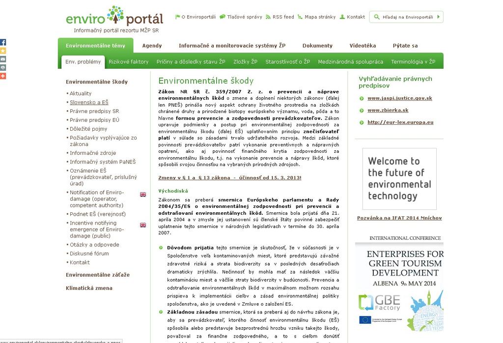 Enviroportál webová stránka http://www.enviroportal.