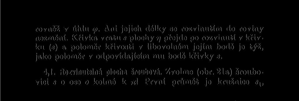 Rozvinutelná plocha šroubová. Zvolme (obr. 21a) šroubovici a o ose o kolmé k n\ První průmět je kružnice s lt druhý je sinusoida [srv. (*) str. 514 a násl. a ( 2 ) str.