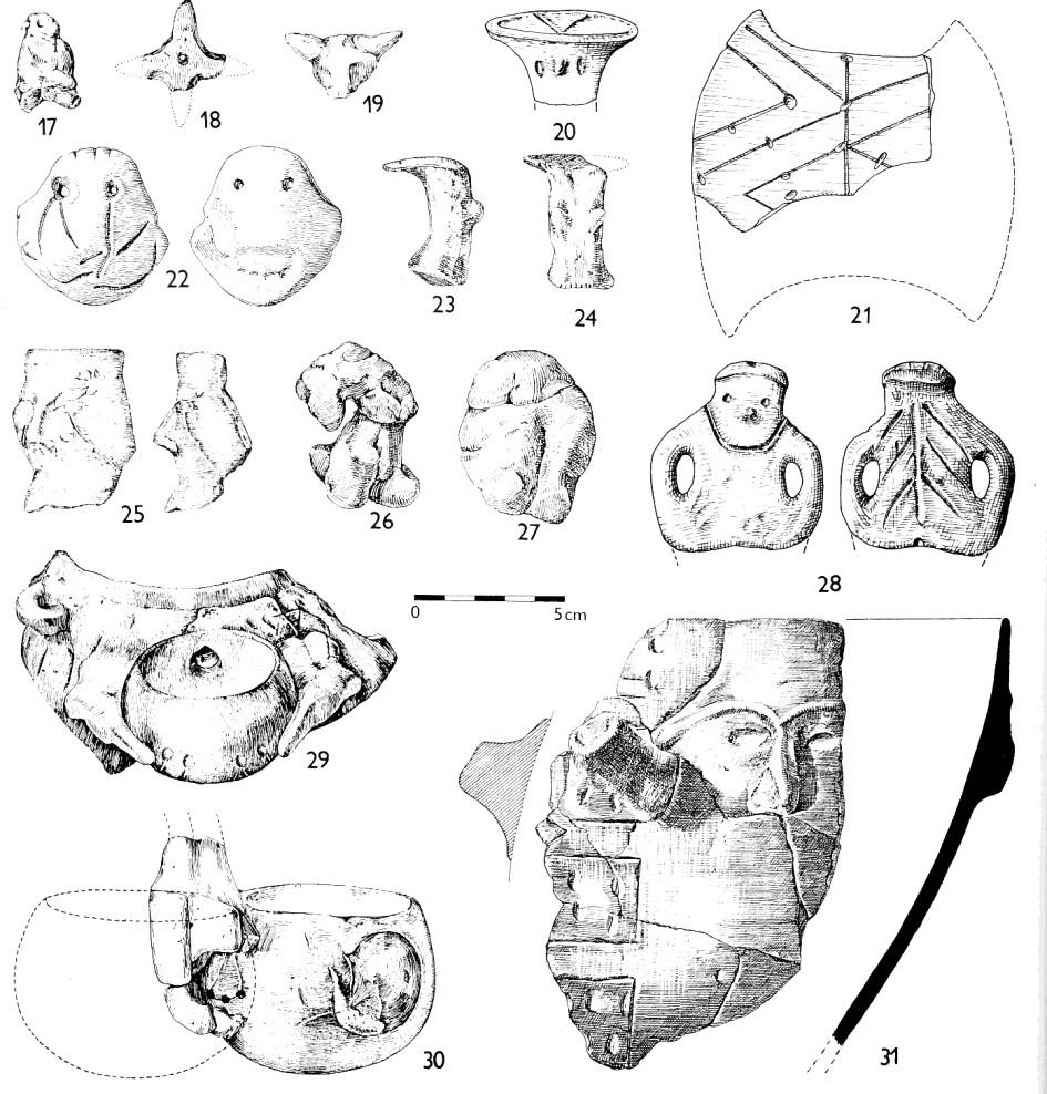 STARÝ NEOLIT/ OLD NEOLITHIC kultovní předměty/ cultic items závěsky, figurky/ pendants, statuettes antropomorfní nádoby Blatné SK, Suchdol/