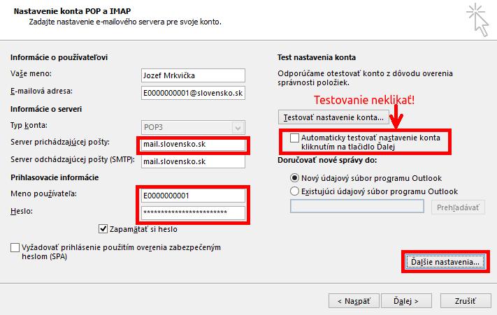 Príklad nastavenia e-mailového klienta na
