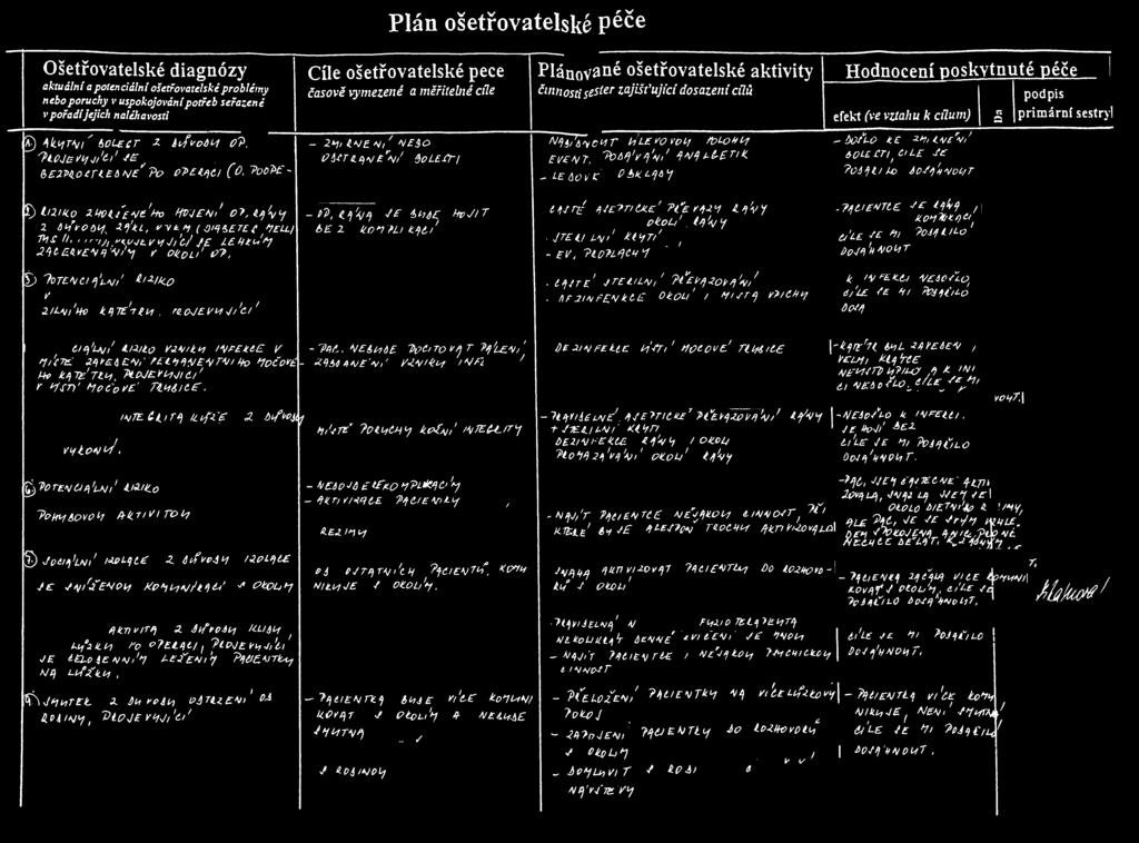 Plán ošetřovatelské P éče Ošetřovatelské diagnózy aktuální a polen clální ošetřovatelské problémy nebo poruchy v uspokojování potřeb seřazené v pořadí jejich n aléhavosti Cíle ošetřovatelské pece