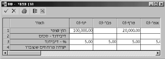 הון בעלים מסך זה משמש לקליטת נתונים על השקעות הבעלים ועל פעילויות פיננסיות אחרות. הנתונים הכלולים במסך הם: הון בעלים הון שהבעלים מתכננים להשקיע בעסק.