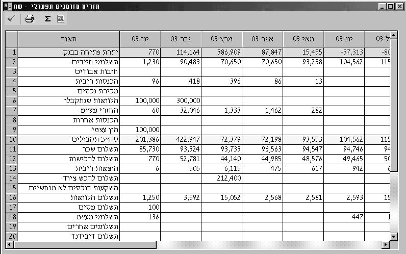 תזרים מזומנים תפעולי מסך זה מציג את תזרים המזומנים התפעולי החזוי לעסק בתקופת התכנון. 80 הערה:בחלק מסעיפי הדו"ח מוצג סימן + ליד הסעיף.