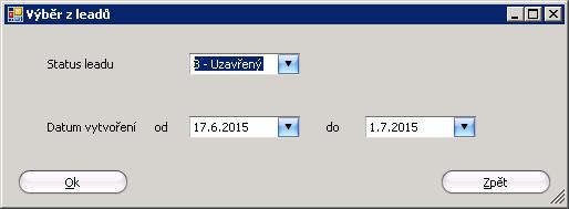 Jakmile lead získá status Uzavřený zmizí ze seznamu leadů na kartě ledů. Tato tabulka zobrazuje tedy pouze leady ve stavu Nový a Otevřený.