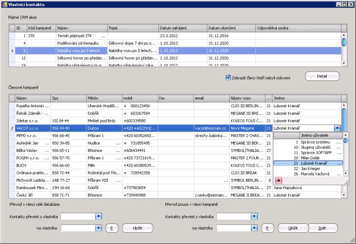 Obr. Převod vlastníků kontaktu 2) Vlastník kontaktu se mění pro všechny zákazníky