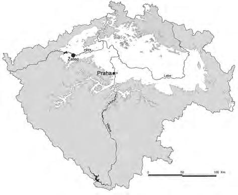 276 Petr Čech Katarína Chlustiková Abb. 1. Böhmen mit der Lage von Saaz/Žatec. Grau: Höhen über 350 m.