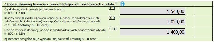 licencie z roku 2014 a 2015 (alebo ich časť), ktorú započítavame v príslušnom zdaňovacom období, - v tabuľke K budú