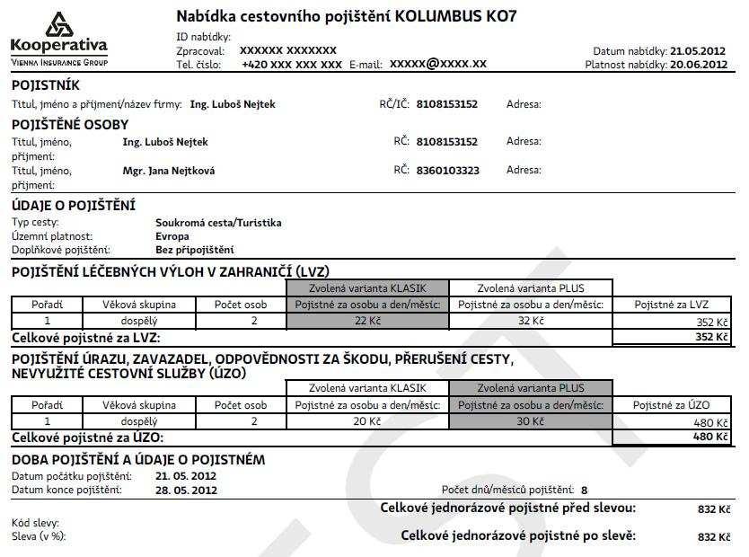 2.4 Tisk nabídky, překlopení nabídky do tvorby pojistné smlouvy V případě, že byla vytvořena nabídka, je možné ji vytisknout nebo uložit do elektronické podoby a poslat mailem.