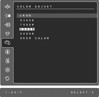 Ovládací prvek Popis Color Adjust (Nastavení barvy) nabízí n kolik možností úpravy barev: p edvolené teploty barev a User Color (Vlastní barva), což umož uje samostatné nastavení ervené (R), zelené