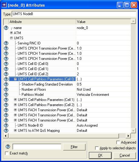 Obr. 4.6 Konfigurace Node B 4.2 HANDOVER Jak již bylo zmíněno, jako první část simulace byl vybrán handover. Při realizaci simulace v Opnet Modeleru se naskytlo hned několik problémů.