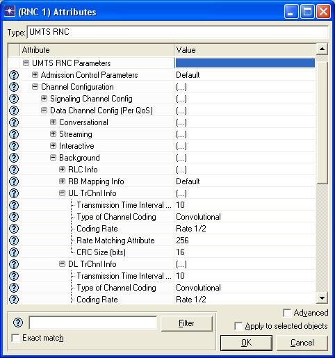 4.3.2 Konfigurace RNC V RNC byly nastaveny parametry pro různé třídy QoS.