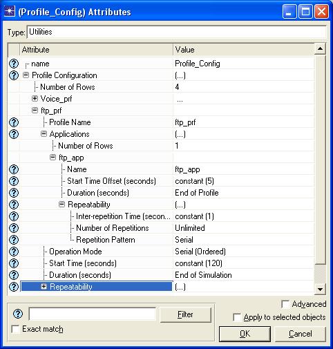 Konfigurace Profile config pro UE_ftp Natavení tohoto modulu můžete vidět na Obr. 4.23. Start Time Offset (seconds) - zde se nastavuje čas spuštění dané aplikace od začátku spuštění profilu.
