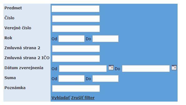 Transparentné informácie mesta V sekcii Transparentné informácie mesta sú zobrazené všetky zmluvy, objednávky a faktúry mesta. Filter pre vyhľadávanie konkrétnych zmlúv je nedostačujúci (Obrázok 2).