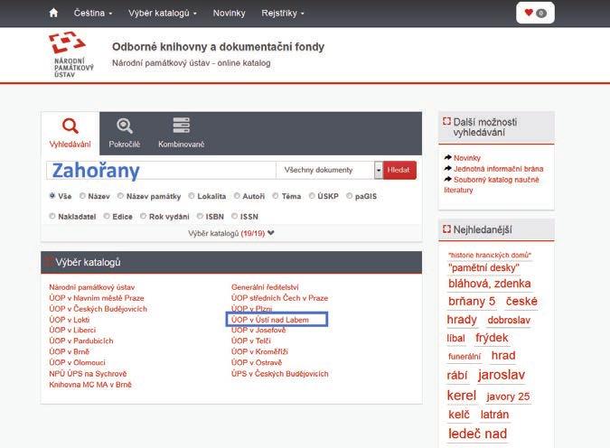 Metodika dokumentace sakrální architektury Příloha C ukázka vyhledávání analogových dokumentů evidovaných v Online katalogu Odborných knihoven