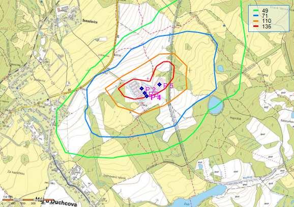 2.1.7 Průměrná roční koncentrace NH 3 výhledový stav cellový [µg/m 3 ] 2.1.8 Maximální denní koncentrace NH