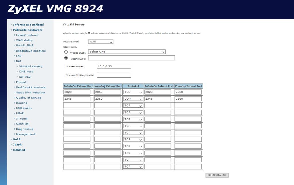 8.3 DMZ Host Směrovač bude přeposílat IP pakety z WAN, které nepatří žádné aplikaci v tabulce Virtuálních Serverů do počítače DMZ Host.