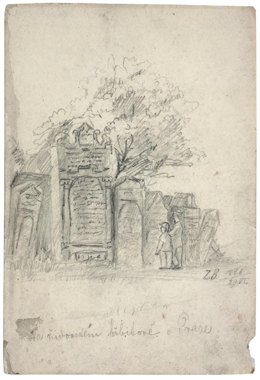 Vue du cimetière juif de Prague (Ze Židovského hřbitova v Praze), 1876, crayon sur papier