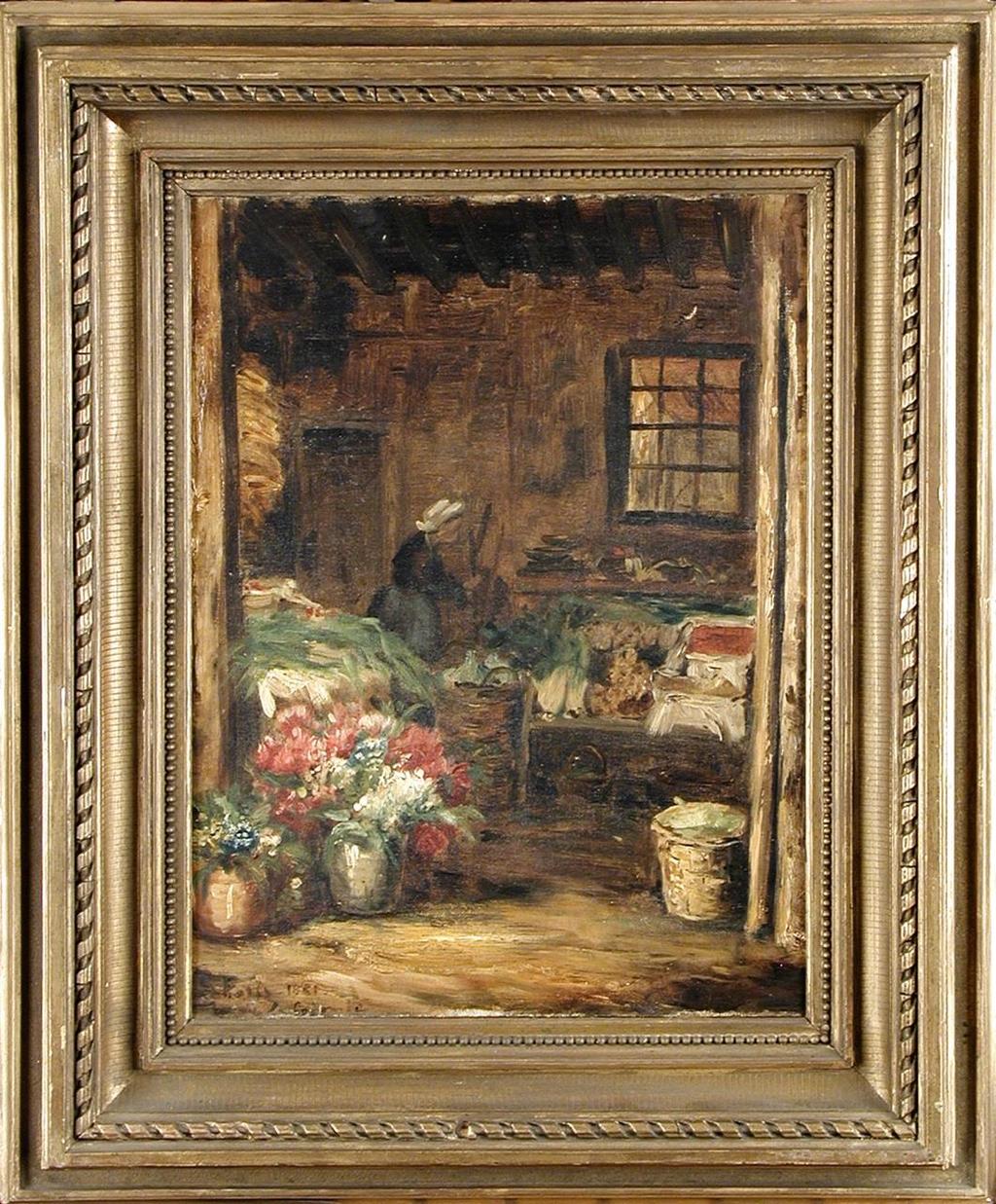 Boutique de fleuriste de Paris (Květinářský krám v Paříži), 1881, huile sur bois.