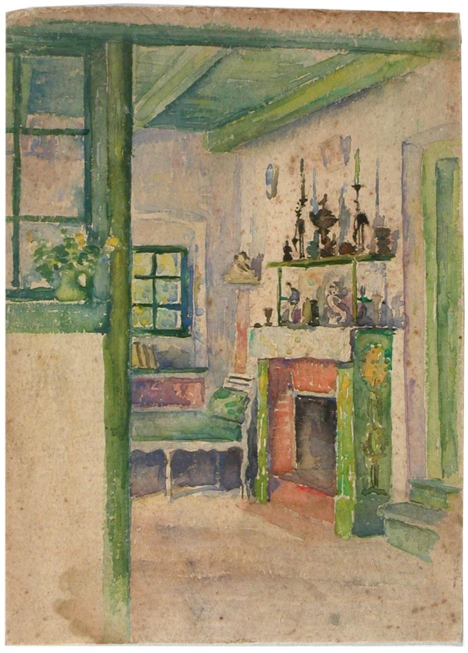 Zdenka Braunerová, Atelier, après 1904, crayon et aquarelle sur