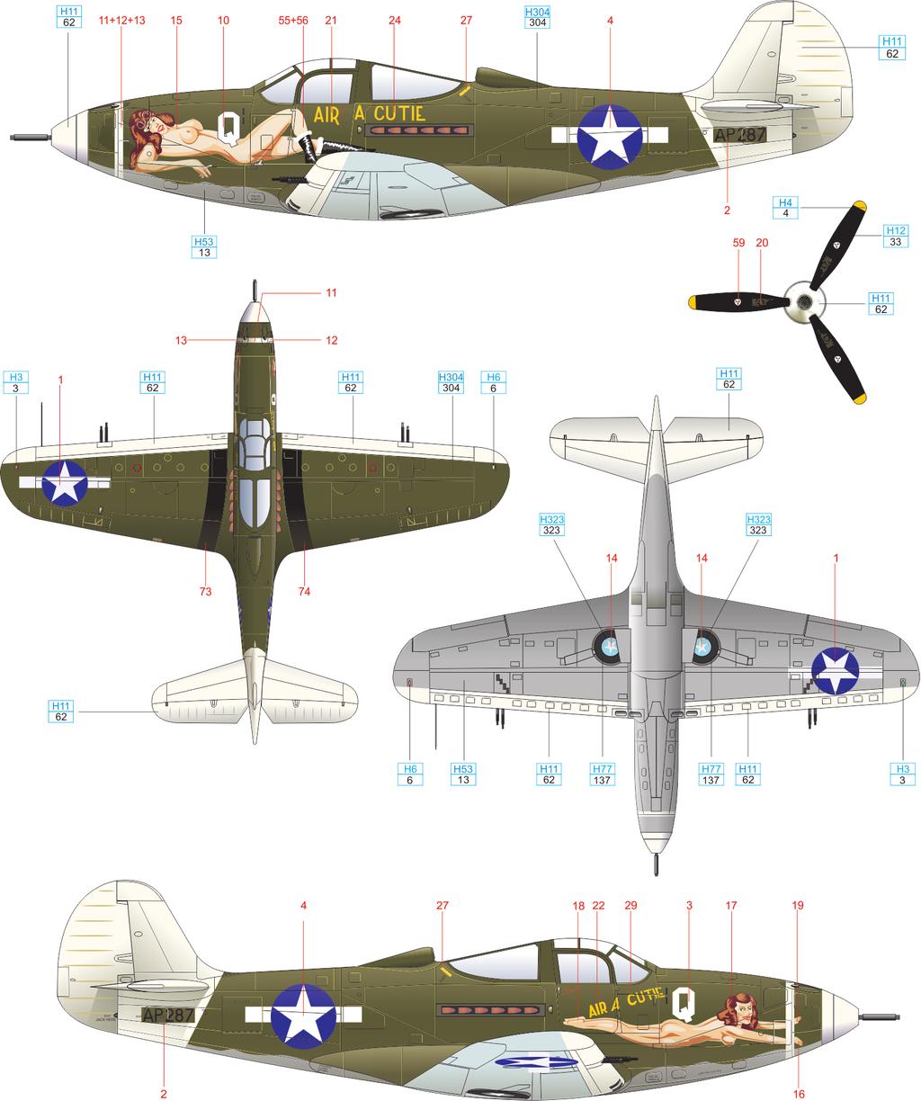 A P-400, 36th FS, 8th FG, New Guinea, November, 1943 YELLOW NEUTRAL GRAY H4 4 H53 13 BLACK OLIVE
