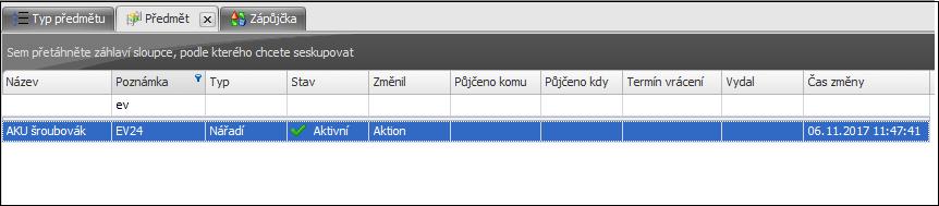 7: Seznam předmětů Zapůjčení/Vrácení předmětu, prodloužení termínu a změna stavu Zapůjčení 1.