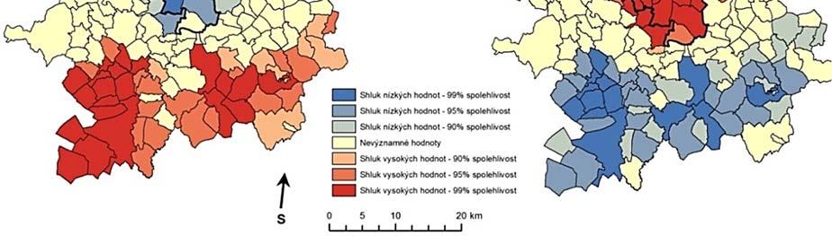 městské části ve středu města Brna (Žabovřesky, Královo Pole, Brno-střed) vykazují nižší podíl ekonomicky aktivních obyvatel (v rozmezí 46,1 % 48,83 %) s vysokými hodnotami indexu stáří (152,54 % -