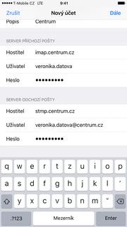 centrum.cz ikonu Mail. Jiný. 3. Vyplníte svůj e-mail, heslo a ťuknete na Dále. Nastavení serveru příchozí pošty opište z naší obrazovky.