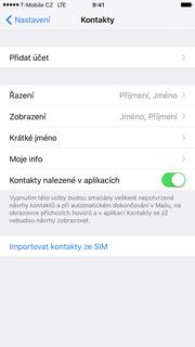 Kopírování ze SIM karty do telefonu Na hlavní obrazovce stisknete ikonu Nastavení. Kontakty. 3. Nakonec ťuknete na Importovat kontakty ze SIM.