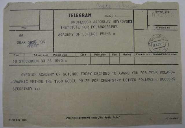 Telegram oznamující J.