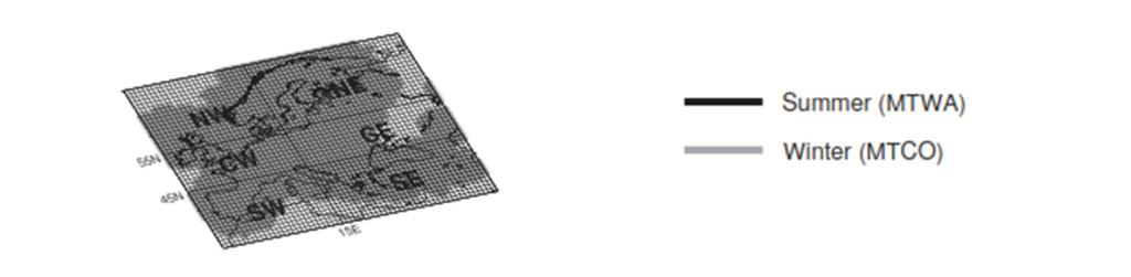 středozápad Evropy (CW), středovýchod (CE), jihozápad (SW) a jihovýchod Evropy.