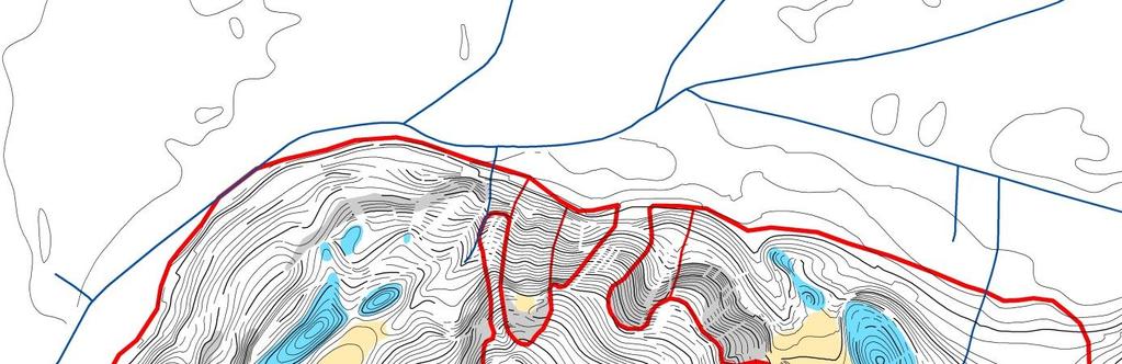 Cezavy u Blučiny 83-110 Obrázek 18 Na geomorfologické mapě je patrné množství sesuvů na Výhonu, které patrně hrály roli při vzniku jezera. Autor mapy: P. Roštínský, Geonika Brno.