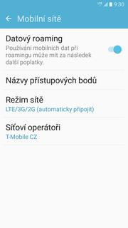 Mobilní data. Zap./Vyp. internetu v zahraničí Mobilní sítě.