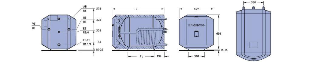 Logalux LT135/1 - LT300/1 Logalux LT135/1 - LT300/1 LT135/1 LT160/1 LT200/1 LT300/1 Objem zásobníku l 135 160 200 300 Délka L mm 882 992 1147 1537 Vzdálenost stavitelných patek F L mm 390 500 655